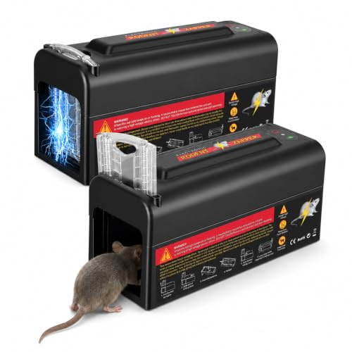 2 trampas para ratas eléctricas, sensor inteligente de alto voltaje (6-9 KV) para roedores grandes, sin cebos tóxicos, seguro para el hogar, la cocina y el restaurante, exterminador electrónico de