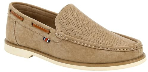 AB Hats and Accessories Norway Originals Men's Slip-On Boat Shoes Real Leather Loafers Casual Moccasin Style (Taupe, UK Footwear Size System, Adult, Men, Numeric, Medium, 8)