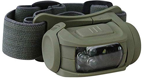 Linterna frontal LED táctica militar del ejército con filtro rojo, correa elástica verde oliva