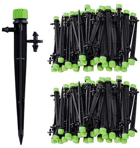 Kalolary 100pcs Irrigation System Drippers, 1/4 Inch Universal 360 Degree Adjustable Irrigation Drip Emitters with Connector Fit 1/4 (4-7mm) Tube Water Flow Irrigation System