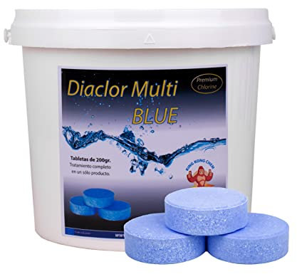 Pastillas de Cloro DIACLOR Multi Blue 5 KG Super clarificante - Envasado Individual - 25 Pastillas de Cloro Multiacción (Pastilla 200 gr - Diámetro 7,5 cm) – SIN Cobre