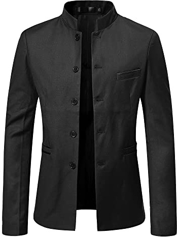 Cardigan Uomo Slim Fit Lungo Stile Cinese Stage Gentleman Bottoni Giacca Uomo Primavera Autunno Moda Giacca Uomo Transizione Giacca Sportiva Uomo C-Black M