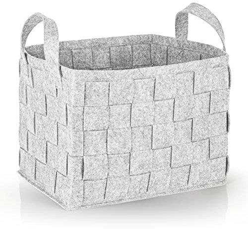 N8WERK Cesta in feltro con manico 40x30x30 cm | Ideale per legna da camino e riviste | Resistente e versatile | Cesta pieghevole per deposito [Grigio chiaro]