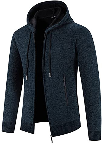 PODOLIXIA Strickjacke Herren mit Kapuze Strickpullover Reißverschluss Gestrickt Cardigan Strick Hoodie Pullover Herbst Winter Übergangsjacke Fleece-Futter Männer Casual Pullover