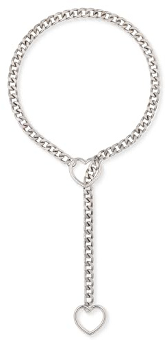 Hjärta O-ring slip kedja halsband för dam, handgjord punk gotisk kubansk halsband smycken justerbar Lariat Y-halsband, 34, Zink, Abalone