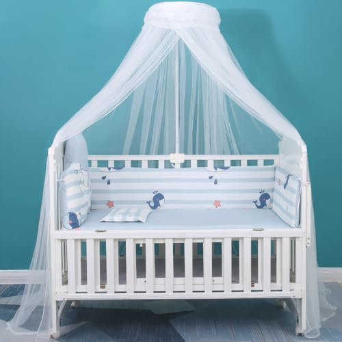 KADIO Anti Mücken Betthimmel Stange mit Schleier -Tüll Himmelstange Himmelhalter Set - Fünf-Gang-Einstellung für Babybetten himmelstange Gestell Jungen und Mädchen (Weiß Klemmen kit)