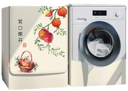 Odot Washer Dustproof Cover Front Load, Washing Machine Dryer Protector Waterproof Sunscreen Tumble Dryer Case Protective Cover for Most Front Loadi (red pomegranate,M (6-6.5kg))