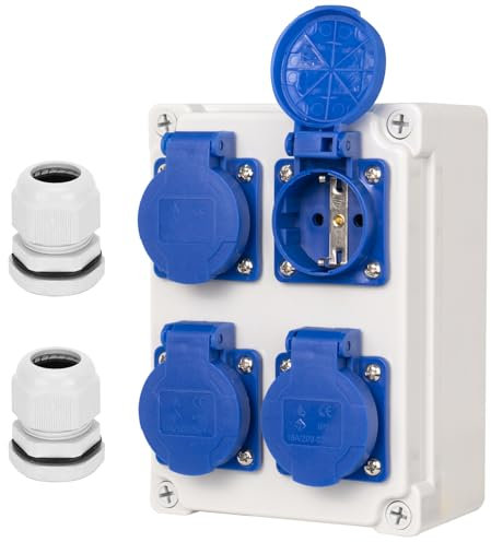 CHENGPI Distributeur D'alimentation Mural,Répartiteur de Courant Mural, Indice D'étanchéité IP54, Distributeur de Courant de Chantier,Prise Tableau électrique Avec Couvercle de Protectionp