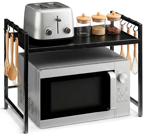 JUPPLIES Soporte Microondas Ajustable de Cocina | Estante Extensible Encimera para Microondas, Horno y Electrodomésticos | Mueble Organizador Cocina con Estantería Resistente y Fácil Montaje