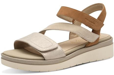 Tamaris Comfort Damen Sandalen flach aus Leder mit Klettverschluss, Beige (Beige Comb), 39 EU