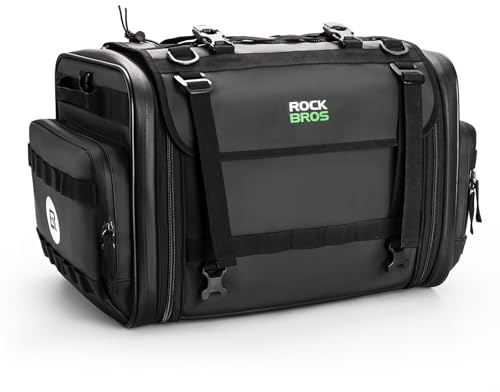 ROCKBROS Borsa Moto Posteriore, Borsa da Sella Moto Impermeabile, Grande Capacità Espandibile 43-50L, Bauletto Moto con Copertura Antipioggia in Regalo, Accessori da Moto e da Scooter
