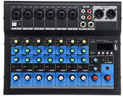 UHJKLA Studio Mixing Desks, 8 Channel Digital Microphone Sound Mixer Console 48V Bluetooth Powerful Professional Karaoke Audio Mixer Amplifier Ideal for Smal