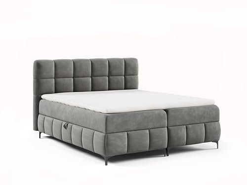 FURNISTAR Boxspringbett Cindy 200x200 mit Bettkästen und Topper | Doppelbett, Bonell-Matratze, Polsterbett, Bett, Bettgestell, Schlafzimmer - Grau