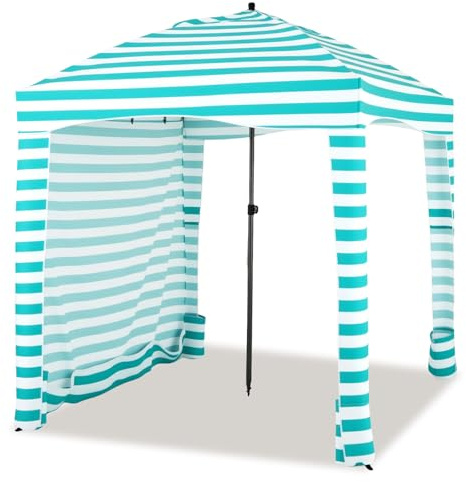 GOPLUS Tienda de Playa, 183x183x240cm Sombrilla de Playa Ajustable en Altura con Pared Lateral Desmontable, 8 Sacos de Arena y Bolsa de Transporte, Protección Solar para Camping Picnic Pesca (Verde)