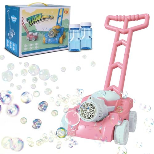 Betensh Rasenmäher Kinder Seifenblasenmaschine, Seifenblasenmaschine Kinder, Kinder Gartenspielzeug, Spiele für Draußen Kinder, Geschenke für Jungen Mädchen ab 3 Jahre (Rosa)