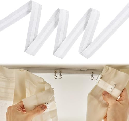 JJUNW Kräuselband, Gardinenband 30M X 2.5CM, Überschrift Band für Gardine Haken Weiß Gardinenband zum Aufnähen Universalband Gardinen Überschrift Band für Deko Schlafzimmer