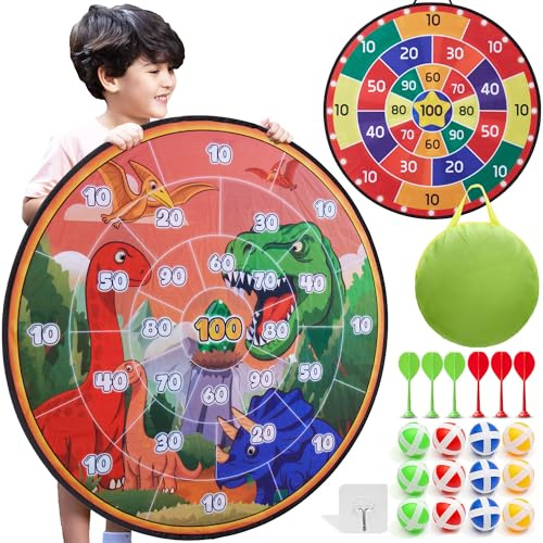 Cheerful Children Toys Cible de fléchettes géante pour Enfants XL ou XXL, Grand Jeu de fléchettes Velcro avec Motifs réversibles, Jeux de Jardin intérieurs et (Dinosaure 2, 100 cm)