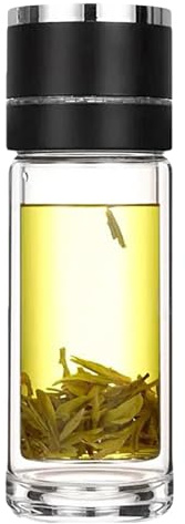 Generico Bottiglie In Per Acqua, Bottiglia per Acqua e Tè in a Doppio Strato con Design da Tazza, Borraccia da Viaggio Riutilizzabile Antigoccia e Resistente ad Alte Temperature