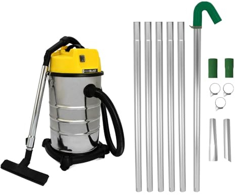 Gutter Cleaning System 30L Wet & Dry Hoover & 24ft Gutter Vacuum Pole Kit Long Reach Drain Pipe Sucker 1.2m - 7.2m 51mm Diameter Aluminium Nozzles 1400w Motor Industrial 1.5m Hose 9m Cable