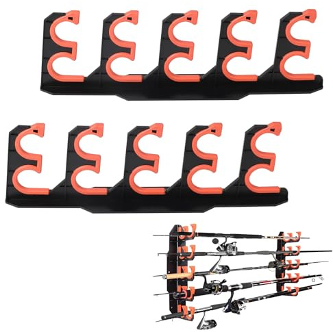 MIGUBIG 1 Paire Support Canne a Peche Mural pour 10 Pôles, Porte Canne à Pêche, Rangement Canne a Peche Plafond, Rod Rack pour Garage, Bateau, Moulinet, Fixation au Plafond ou au Mur