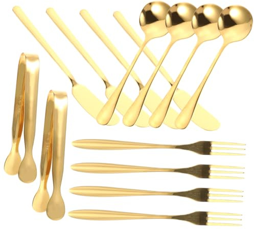 Toyvian Juego De Cuchillos Para Queso Multiusos 14 Piezas Acero Inoxidable Color Dorado Untador De Queso Tenedor y Cuchara Para Cocina Doméstica y Restaurante