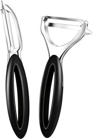 Potato Peeler Set, 2 Pack Y Peeler & Straight Peeler, Upgraded Ergonomic Easy-Grip Handle, Ultra Sharp Stainless Steel Vegetable Peelers for Carrots, Apples, Cucumbers