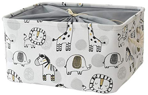 INough Cesta Giochi Bambini Safari Cesto per la Doccia del Bambino, Portagiochi Organizer Scatole Porta Giochi Cestini Portaoggetti Cubi Contenitore Pieghevoli con Chiusura a Cordino, Medio