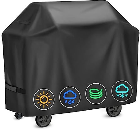 Grillabdeckung Wetterfest, RISVOWO Grillabdeckung Grill Abdeckhaube, Quadrat Regendicht BBQ Abdeckung Cover, Wasserdicht Gasgrill Zubehör, Reißfest, UV, Schutz Grill vor Verblassen(147x61x117cm)