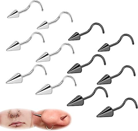 ZS Stainless Steel Spike Nose Rings, 12Pcs 20G Piercing Jewelry for Women Men