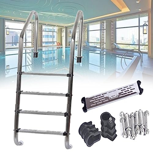 DOZPAL Escalera para Piscina, Escalera para Piscina de Acero Inoxidable de 2/3/4 peldaños con pasamanos ergonómicos en Forma de L para Piscinas Cubiertas/al Aire Libre - Capacidad de 180 kg,4steps