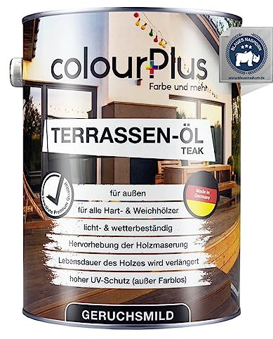 ColourPlus Terrassen-Öl 2,5 L Teak | Schützt und Pflegt Alle Holzarten | Effektiver UV- und Wetter-Schutz | Ideal für Gartenmöbel und Terrassendielen | Bangkirai, Teak, Douglasie