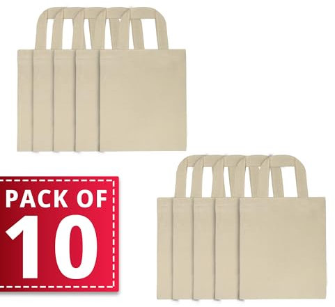 Enviroflex small tote bags for children, 100% cotton, jute, reusable, eco-friendly, with short handles, 22 x 26 cm (Naturel)