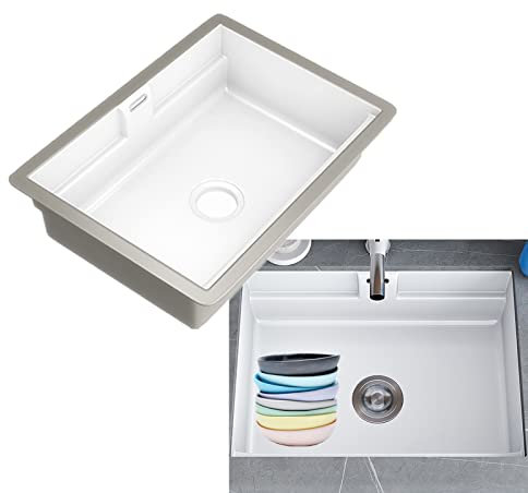 OQHAIR Lavandino Bianco per Fattoria, lavabo per Lavanderia in Ceramica Lavandino Rettangolare in Ceramica per Balcone con ASSE per Lavare e Filtro, lavello da Cucina Moderno per ristoran