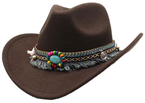CLSSLVVBN Chapeau de Cowboy occidental creux en laine pour enfants à la mode pour enfants chapeau de Cowboy occidental classique en Polyester avec ceinture à pompon, Café