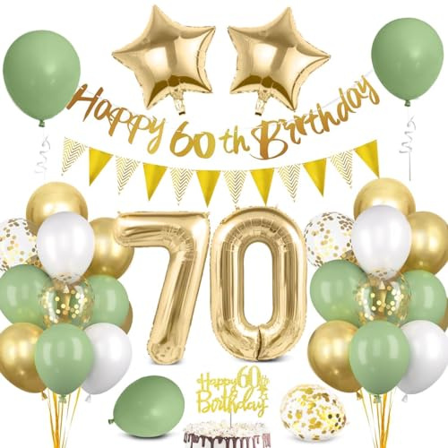 Décoration Anniversaire 70 Ans - Kit Ballon Guirlande Vert et Or - Bannière Joyeux Anniversaire - Fête Décorations pour Homme Femme