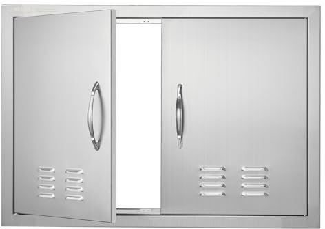 VEVOR Porte d'Accès pour Barbecue, Double Porte de Cuisine Extérieure 762x533x46 mm, Porte Encastrée en Acier Inoxydable, avec Poignées et Évents, pour Îlot de Barbecue, Placard Extérieure, Jardin