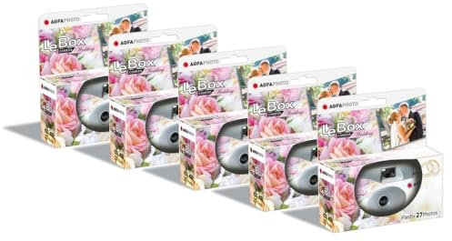 AGFA Photo Pack 5 x 601025 – Einwegkamera LeBox Wedding, 27 Fotos, optisches Objektiv 31 mm – Grau