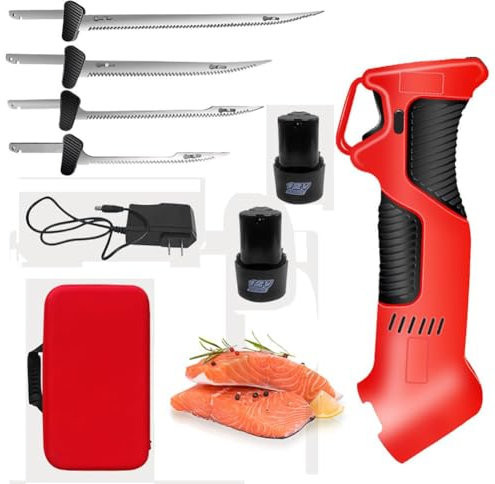 COYEUX Couteau à fileter Le Poisson électrique sans Fil, avec 4 Lames antiadhésives à revêtement Ti Nitride SS, système de Verrouillage sécurisé, pour Couper la Viande de Poisson