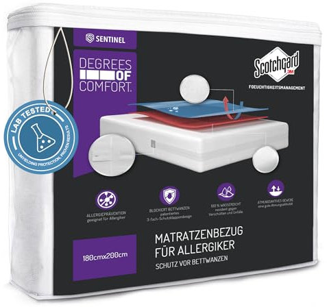 Matratzenschoner 180x200 cm – Wasserdicht & Scotchgard Fleckenschutz – Bezug mit Reißverschluss für Matratzen bis 21 cm Höhe – Waschbar, Oeko-TEX, Hautfreundlich