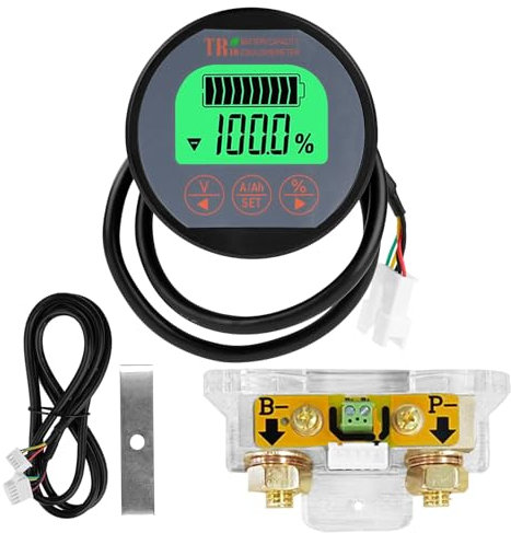 DEWIN Battery Monitor, 8-120V 350A Tester Batteria Auto Monitor Batteria Amperometro e Voltmetro per Batteria Auto con Cavo da 2M per Auto Motoscafo Caravan Camper Solare