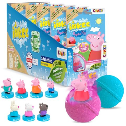 INKEE SURPRISE - Set di 5 palline da bagno Peppa Pig con sorpresa, bomba da bagno, giocattoli da Peppa Pig, con profumo di fragola e effetto schiuma