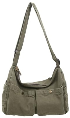 KBTYE Canvas Messenger Bag Cute Crossbody Tote Bag Shoulder for Women Men for School Aesthetic Hobo with Multiple Pockets(Green)