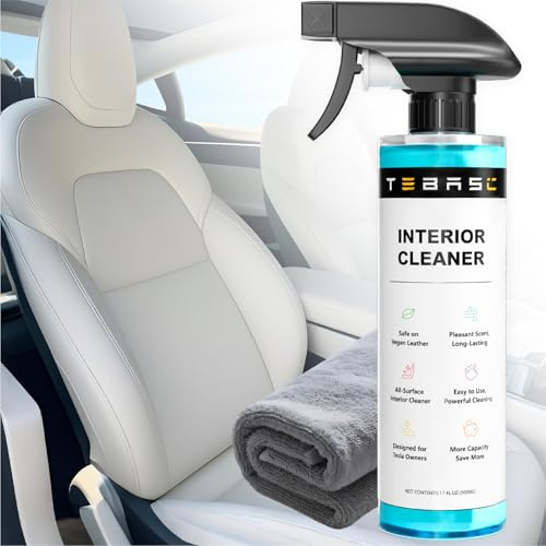TEBASIC Tesla Nettoyant d'intérieur et détachant de siège – Sans danger pour le cuir végétalien blanc – Kit de nettoyage de voiture pour Model 3 Y S X Cybertruck – Nettoie le tableau de bord, la