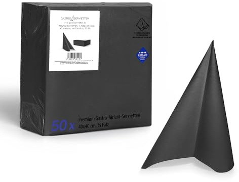 Airlaid Servietten Premium für Hochzeitstag besondere Anlässe 1/4 Falz Servietten 40x40 cm schwarz