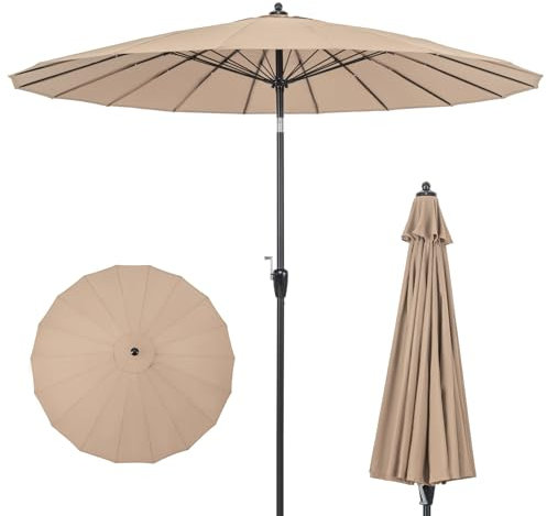 RELAX4LIFE Parasol Droit Inclinable à 30°| Parasol de Jardin Extérieur Rond | 18 Baleines en Fibre de Verre | Protection Solaire | Montage Facile | Compact pour Balcon Terrasse (270CM,Marron)
