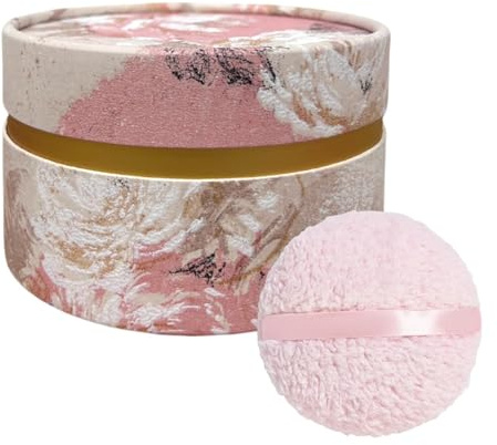 Qopoto Powder Puff and Container, Large 6'' Body Powder Puff for Dusting Powder, Women Powder Puff with Storage Jar for Bath, Body Powder Applicator and Oversize Powder Puffs (Charming Pink)