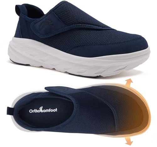 Men's Orthopedic Diabetic Extra Wide Sports Shoes: Plantar Fasciitis Arch Support Neuropathy Pain Relief Swollen Sneakers, Outdoor Travel Hang Out Athletic Fit Workout Walking Shoes Dark Blue Size 12