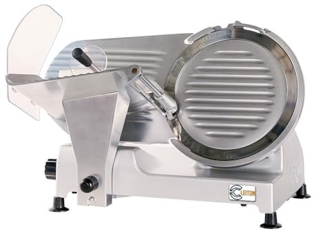 Cleiton® Cortadora de Fiambre Profesional Eléctrica 220V Sobremesa Cuchilla de 250 mm de Diámetro 320W de Potencia | Cortaembutidos Regulable en Espesor 0-12 mm Ideal para Jamón y otros Embutidos