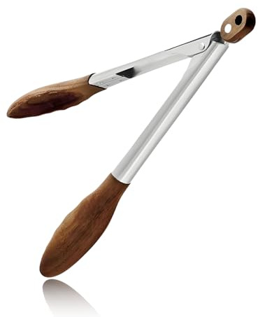 Ztolbriy Pinzas de Cocina de Madera & Acero | 31 cm Resistentes al Calor | Para Cocina, Parrilla & Servir | No Rayan Sartenes