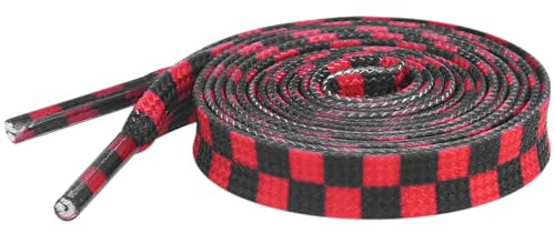 Elerevyo Lacets Plats à Carreaux Bicolores pour Baskets 1 Paire Rouge et noir 140cm/55.1